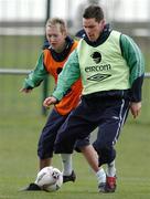 8 February 2005; Republic of Ireland's Steve Finnan in action against team-mate Aidan McGeedy, left, during squad training. Malahide FC, Malahide, Dublin. Picture credit; Pat Murphy / SPORTSFILE