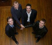 8 February 2005; Snooker players, from left, Ken Doherty, Steve Davis, Michael Judge and Stephen Hendry at a photocall to announce details of the Failte Ireland Irish Masters Snooker tournament. Citywest Hotel, Dublin. Picture credit; Matt Browne / SPORTSFILE