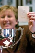 8 February 2005; Geraldine Giles, President of the Ladies Football Association, makes the draw for the O'Connor Cup, the Ladies Higher Education Gaelic Football competition, which will be hosted by Queens and Jordanstown Universities in Belfast. Croke Park, Dublin. Picture credit; David Maher / SPORTSFILE