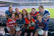 8 February 2005; Players back row left to right, Aishling O'Hannaidh, UCD, Michelle Grimes, Maynooth, Mary O'Rourke, CIT, Micola Scully, WIT, Waterford, Nadine Doherty, St.Pats, Dublin, front row left to right, Emma Donovan, CIT, Cork, Claire Grehan, Tralee IT, Ilona O'Dowd, UCC and Valerie Mulcahy, UL, Limerick, at the draw for the O'Connor Cup, the Ladies Higher Education Gaelic Football competition, which will be hosted by Queens and Jordanstown Universities in Belfast. Croke Park, Dublin. Picture credit; David Maher / SPORTSFILE