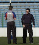 5 February 2005; Ireland kicking coach Mark Tainton in conversation with out-half Ronan O'Gara during kicking practice at Stadio Flamino, Rome, Italy. Picture credit; Brendan Moran / SPORTSFILE