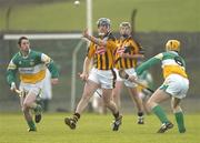 6 February 2005; Sean Dowling, Kilkenny, in action against Michael Cordial, left and Niall Claffey, Offaly. Walsh Cup, Semi-Final, Offaly v Kilkenny, St. Brendan's Park, Birr, Co. Offaly. Picture credit; Damien Eagers / SPORTSFILE