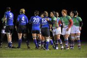 22 November 2013; Players from both sides shake hands after the game. Women's Interprovincial Rugby Friendly, Leinster v Exiles, Ashbourne RFC, Ashbourne, Co. Meath. Picture credit: Pat Murphy / SPORTSFILE