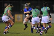 22 November 2013; Orla Fitzsimons, Leinster, is tackled by, from left, Leigh Dangan, Laura Quinn, Fabiana O'Callaghan, partially hidden, and Jess Ryan, Exiles. Women's Interprovincial Rugby Friendly, Leinster v Exiles, Ashbourne RFC, Ashbourne, Co. Meath. Picture credit: Pat Murphy / SPORTSFILE