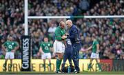 24 November 2013; Ireland's Rory Best receives treatment from Dr. Eanna Falvey after picking up an injury during the first half. Guinness Series International, Ireland v New Zealand, Aviva Stadium, Lansdowne Road, Dublin. Picture credit: Stephen McCarthy / SPORTSFILE