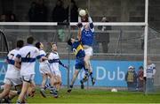 24 November 2013; The St Vincent's goalkeeper Dermot Jordan saves under pressure from David Larkin, Summerhill, with just three minutes left in the game. AIB Leinster Senior Club Football Championship Semi-Final, St Vincent's, Dublin v Summerhill, Meath. Parnell Park, Dublin. Picture credit: Ray McManus / SPORTSFILE