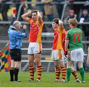 24 November 2013; Barry Moran, no.9, Castlebar Mitchels, reacts to referee Marty Duffy, after been sent off. AIB Connacht Senior Club Football Championship Final, St Brigid's, Roscomon, v Castlebar Mitchels, Mayo. Dr. Hyde Park, Roscommon. Picture credit: David Maher / SPORTSFILE