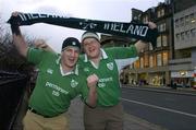 11 February 2005; Ireland rugby fans Stephen Keeling, left, and Paul Heaney, both from Dublin, pictured in Edinburgh, Scotland ahead of the RBS Six Nations game between the two teams. Picture credit; Brendan Moran / SPORTSFILE