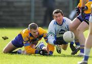 13 February 2005; Stephen Hickey, Clare, in action against  Gary McQuaid, Monaghan. Allianz National Football League, Division 2A, Clare v Monaghan, Cusack Park, Ennis, Co. Clare. Picture credit; Kieran Clancy / SPORTSFILE