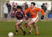 13 February 2005; Matthew Clancy, Galway, in action against Aidan O'Rourke, Armagh. Allianz National Football League, Division 1B, Armagh v Galway, St. Oliver Plunkett Park, Crossmaglen, Co. Armagh. Picture credit; Damien Eagers / SPORTSFILE