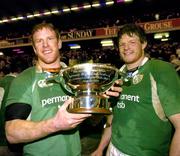 12 February 2005; Ireland captain Paul O'Connell and man of the match Malcolm O'Kelly after victory over Scotland. RBS Six Nations Championship 2005, Scotland v Ireland, Murrayfield Stadium, Edinburgh, Scotland. Picture credit; Matt Browne / SPORTSFILE