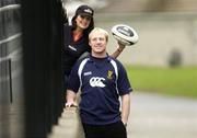 16 February 2005; Eric Miller who was awarded the Guinness Draught Can Celtic League Player of the Month for January with model Andrea Roche. Old Belvedere, Anglesea Road, Dublin. Picture credit; Matt Browne / SPORTSFILE