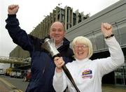 16 February 2005; Special Olympics athlete Mary Murphy, from Cork, the only European athlete on the Law Enforcement Torch Run with Chief Superintendent Eddie Finucane of Clondalkin Garda Station, departs for Japan to take part in the &quot;Flame of Hope&quot; Torch Run. Dublin Airport, Dublin. Picture credit; Pat Murphy / SPORTSFILE