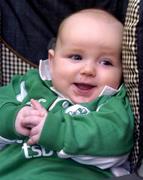 17 February 2005; Four and a half month old Adam Muldoon, from Ashbourne, Co. Meath, pictured as Irish players sign autographs for fans in the Canterbury section of Arnotts Department store. Canterbury are the official kit supplier to the IRFU. Irish Rugby team autograph session, Arnotts Department Store, Dublin. Picture credit; Damien Eagers / SPORTSFILE