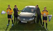 29 November 2013; Leinster Rugby Referees, LLR, is delighted to announce Volkswagen as sponsors of the association for the next three seasons. Volkswagen has been sponsors of Leinster Rugby for the past four seasons and has extended that commitment to incorporate the Leinster Rugby Referees. Pictured at the announcement are, from left, Dudley Phillips, referee, Mick Dawson, Chief Executive, Leinster Rugby, Paul Burke, Operations Director of Volkswagen Ireland, and Alain Rolland, referee. Donnybrook, Dublin. Picture credit: Matt Browne / SPORTSFILE