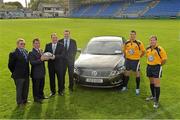 29 November 2013; Leinster Rugby Referees, LLR, is delighted to announce Volkswagen as sponsors of the association for the next three seasons. Volkswagen has been sponsors of Leinster Rugby for the past four seasons and has extended that commitment to incorporate the Leinster Rugby Referees. Pictured at the announcement are, from left, Peter Donnelly, President of the Leinster Rugby Referees, Mick Dawson, Chief Executive, Leinster Rugby, Paul Burke, Operations Director of Volkswagen Ireland, Pat Ryan, Head of Sales Volkswagen Ireland, Dudley Phillips, referee, and Alain Rolland, referee. Donnybrook, Dublin. Picture credit: Matt Browne / SPORTSFILE
