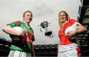 26 November 2013; Senior players Majella Woods, right, Donaghmoyne, Co. Monaghan, and Marie Corbett, Carnacon, Co. Mayo, in attendance at a Tesco Homegrown Ladies Football All-Ireland Club Championship Finals media day. Croke Park, Dublin. Photo by Sportsfile