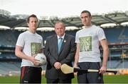 26 November 2013; Mayo footballer Cillian O'Connor, left, Uachtarán Chumann Lúthchleas Gael Liam Ó Néill, centre, and Dublin hurler Peter Kelly in attendance at the 2014 &quot;Off the Booze, on the Ball&quot; launch. Croke Park, Dublin. Picture credit: Ramsey Cardy / SPORTSFILE