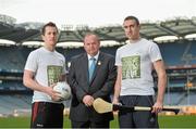 26 November 2013; Mayo footballer Cillian O'Connor, left, Uachtarán Chumann Lúthchleas Gael Liam Ó Néill, centre, and Dublin hurler Peter Kelly in attendance at the 2014 "Off the Booze, on the Ball" launch. Croke Park, Dublin. Picture credit: Ramsey Cardy / SPORTSFILE