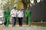 27 November 2013; In attendance at a press conference ahead of the 20th Spar European Cross Country Championships, which take place in Belgrade, Serbia, on Sunday December 8th, are, from left, Michael Mulhare, Senior Men, Kevin Ankrom, High Performance Director, Athletics Ireland, Chris Jones, National Endurance Coach, and David McCarthy, Senior Men. Alexander Hotel, Dublin. Picture credit: Brendan Moran / SPORTSFILE