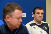 27 November 2013; Leinster's Shane Jennings, right, and head coach Matt O'Connor during a press conference ahead of their Celtic League 2013/14, Round 9, game against Scarlets on Saturday. Leinster Rugby Press Conference, Leinster Rugby Head office, UCD, Belfield, Dublin. Picture credit: Diarmuid Greene / SPORTSFILE