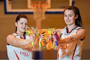 28 November 2013; Lauren Hynes, left, and Sarah Fitzpatrick, DCU Mercy Basketball, in attendance to help raise the profile of the Cappagh Hospital 'Funky Feet' Campaign. DCU Sports Arena, Ballymun, Dublin. Picture credit: Ramsey Cardy / SPORTSFILE