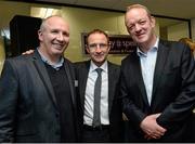 28 November 2013; Republic of Ireland Manager Martin O'Neill with former Kildare player Glenn Ryan, left, and former Munster and Ireland player Mick Galwey, right, at the opening of the new Murray & Spelman Ltd Insurance and Finance office in Naas, Co. Kildare. Picture credit: Matt Browne / SPORTSFILE