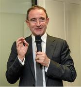 28 November 2013; Republic of Ireland Manager Martin O'Neill speaking during the opening of the new Murray & Spelman Ltd Insurance and Finance office in Naas, Co. Kildare. Picture credit: Matt Browne / SPORTSFILE