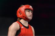 29 November 2013; Ireland's Katie Taylor, Bray Boxing Club, right, concentrates before her fight with Caroline Verveyre, Canada. Road to Rio with Katie Taylor and Bray Boxing Club, Mansion House, Dublin. Photo by Sportsfile