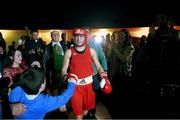 29 November 2013; Ireland's Katie Taylor, Bray Boxing Club, right, greets fans on her way to the ring to face Caroline Verveyre, Canada. Road to Rio with Katie Taylor and Bray Boxing Club, Mansion House, Dublin. Photo by Sportsfile