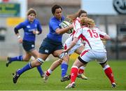 30 November 2013; Sophie Spence, Leinster, goes past Eliza Downey, Ulster, to score her side's first try. Women's Interprovincial, Ulster v Leinster, Ravenhill Park, Belfast, Co. Antrim. Picture credit: Oliver McVeigh / SPORTSFILE