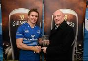 30 November 2013; Leinster's Eoin Reddan is presented with Most Valued Player by Gerry Conlon, Sponorship Manager, Guinness, after the game. The award is kindly sponsored by Guinness. Celtic League 2013/14 Round 9, Leinster v Scarlets, RDS, Ballsbridge, Dublin. Picture credit: Stephen McCarthy / SPORTSFILE