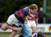 19 February 2005; Niall O'Brien, Clontarf, in action against Eoghan Hickey, UCD. AIB All Ireland League 2004-2005, Division 1, Clontarf v UCD, Castle Avenue, Dublin. Picture credit; Matt Browne / SPORTSFILE