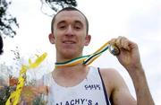 19 February 2005; Gary Murray, St. Malachy's A.C., with his gold medal after winning the Senior Mens event. AAI National Inter Club Cross Country Championships, Santry, Dublin. Picture credit; Brian Lawless / SPORTSFILE