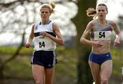 19 February 2005; Eventual winner Jolene Byrne, left, Donore Harriers A.C., runs alongside eventual second place Maria McCambridge, Dundrum South Dublin A.C., during the Senior Womens event. AAI National Inter Club Cross Country Championships, Santry, Dublin. Picture credit; Brian Lawless / SPORTSFILE