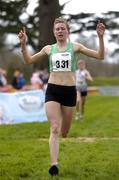 19 February 2005; Roseanne Galligan, Newbridge A.C. crosses the finish line to win the Junior Womens event. AAI National Inter Club Cross Country Championships, Santry, Dublin. Picture credit; Brian Lawless / SPORTSFILE