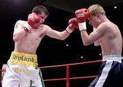 19 February 2005; Paul Hyland (Ireland) in action against Vladimir Bukovy (Slovakia). Brian Peters Promotions International Boxing, Super Bantamweight Bout, Paul Hyland.v.Vladimir Bukovy, National Stadium, South Circular Road, Dublin. Picture credit; David Maher / SPORTSFILE