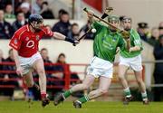 20 February 2005; Andrew O'Shaughnessy, Limerick, in action against Pat Mulcahy, Cork. Allianz National Hurling League, Division 1B, Cork v Limerick, Pairc Ui Chaoimh, Cork. Picture credit; Brendan Moran / SPORTSFILE