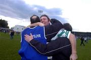 20 February 2005; Martin Delaney, Portlaoise, celebrates with manager Tommy Conroy. AIB All-Ireland Club Senior Football Championship Semi-Final, Crossmaglen Rangers v Portlaoise, Parnell Park, Dublin. Picture credit; Damien Eagers / SPORTSFILE