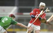 20 February 2005; Timmy McCarthy, Cork, in action against Damien Reale, Limerick. Allianz National Hurling League, Division 1B, Cork v Limerick, Pairc Ui Chaoimh, Cork. Picture credit; Brendan Moran / SPORTSFILE