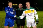 12 February 2005; Referee Patrick McGovern with the Kerry captain Ronan O'Connor, left and Offaly captain Barry Mooney before the start of the game. Allianz National Football League, Division 1A, Kerry v Offaly, Austin Stack Park, Tralee, Co. Kerry. Picture credit; Ray McManus / SPORTSFILE
