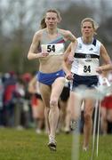 19 February 2005; Eventual first place Jolene Byrne (84), Donore Harriers A.C., trails eventual second place Maria McCambridge (54), Dundrum South Dublin A.C., during the Senior Womens event. AAI National Inter Club Cross Country Championships, Santry, Dublin. Picture credit; Brian Lawless / SPORTSFILE