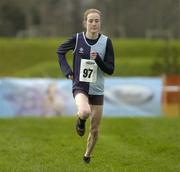 19 February 2005; Third place Fionnuala Britton approaches the finish during the Senior Womens event. AAI National Inter Club Cross Country Championships, Santry, Dublin. Picture credit; Brian Lawless / SPORTSFILE