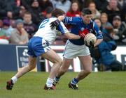 20 February 2005; Johnny Daly, Kilmurray-Ibrickane, in action against Kenny Golden, Ballina Stephenites. AIB All-Ireland Club Senior Football Championship Semi-Final, Ballina Stephenites v Kilmurray-Ibrickane, Pearse Stadium, Galway. Due to a colour clash both teams wear their provincial colours. Picture credit; Pat Murphy / SPORTSFILE