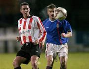 22 February 2005; Gary Beckett, Derry City, in action against William Murphy, Linfield. Pre-Season Friendly, Derry City v Linfield, Brandywell, Derry. Picture credit; David Maher / SPORTSFILE