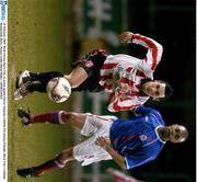 22 February 2005; Mark Farren, Derry City, in action against Fitzroy Simpson, Linfield. Pre-Season Friendly, Derry City v Linfield, Brandywell, Derry. Picture credit; David Maher / SPORTSFILE