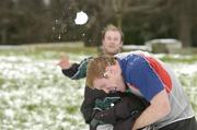 23 February 2005; Paul O'Connell is snowballed by Frank Sheahan  during Ireland rugby squad training. Terenure Rugby Club, Dublin. Picture credit; Matt Browne / SPORTSFILE