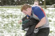 23 February 2005; Paul O'Connell is snowballed by Frank Sheahan after Ireland rugby squad training. Terenure Rugby Club, Dublin. Picture credit; Matt Browne / SPORTSFILE