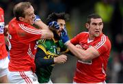 24 March 2013; Paul Galvin, Kerry, is challenged by Paudie Kissane, left, and Noel O'Leary, Cork. Allianz Football League, Division 1, Kerry v Cork, Austin Stack Park, Tralee, Co. Kerry. Picture credit: Brendan Moran / SPORTSFILE