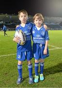 30 November 2013; Leinster matchday mascots Mark Molloy, age 8, from Leopardstown, Dublin, left, and JJ Ryan, age 7, from Stepaside, Dublin, ahead of the game. Celtic League 2013/14 Round 9, Leinster v Scarlets, RDS, Ballsbridge, Dublin. Picture credit: Stephen McCarthy / SPORTSFILE